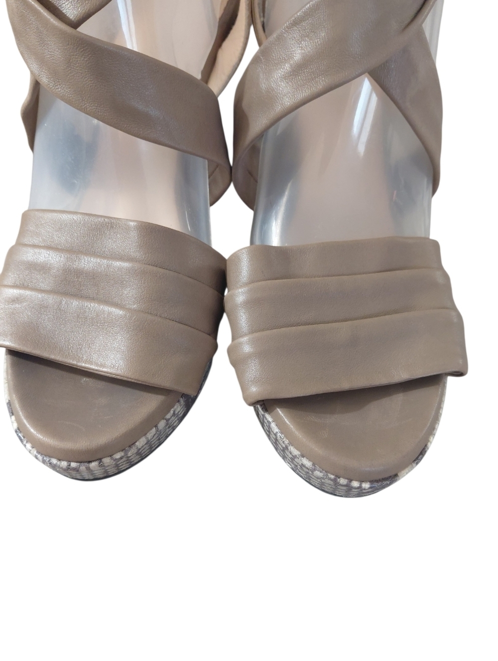 Aquatalia Taupe Snake Skin Crisscross Ankle Strap Sandals Size 11 — image 3 of 8